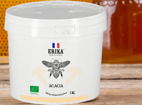 Seau de miel d'acacia bio 5kg erika spirit Seau de miel d'acacia bio 5kg erika spirit